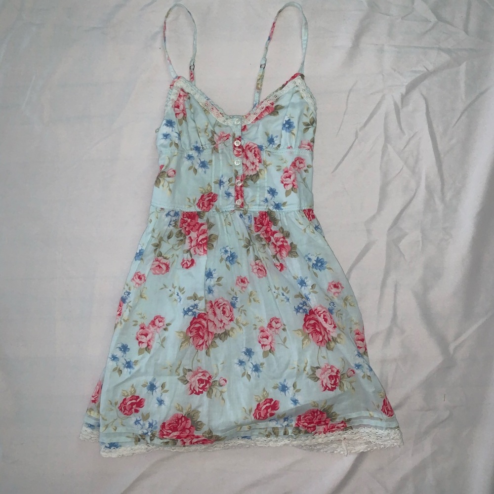 Girls Abercrombie pink blue flower sun dress